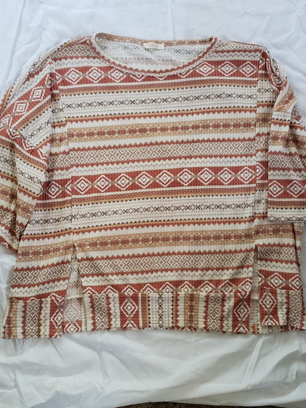 ODDY Women's Boho Chic Rust and Cream Patterned Tunic Western Gorpcre Fall Cozy